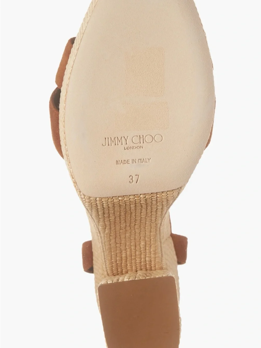 NWT Jimmy Choo Gaia Ankle Wrap Platform Sandals Brown Suede Raffia Size 7